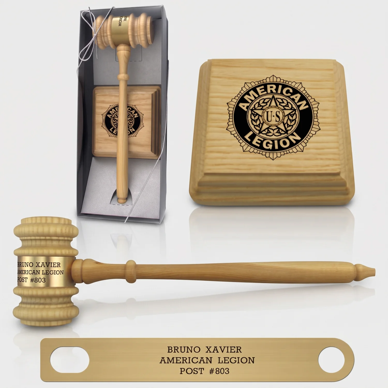 10-1/2" Oak Style Presentation Gavel & Sound Block Set