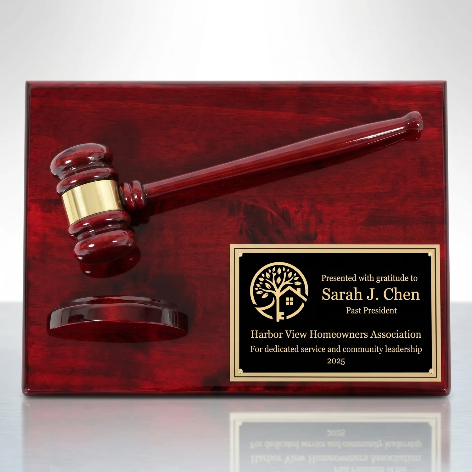 12" X 9" Piano Finish Gavel Plaque with Split Sound Block