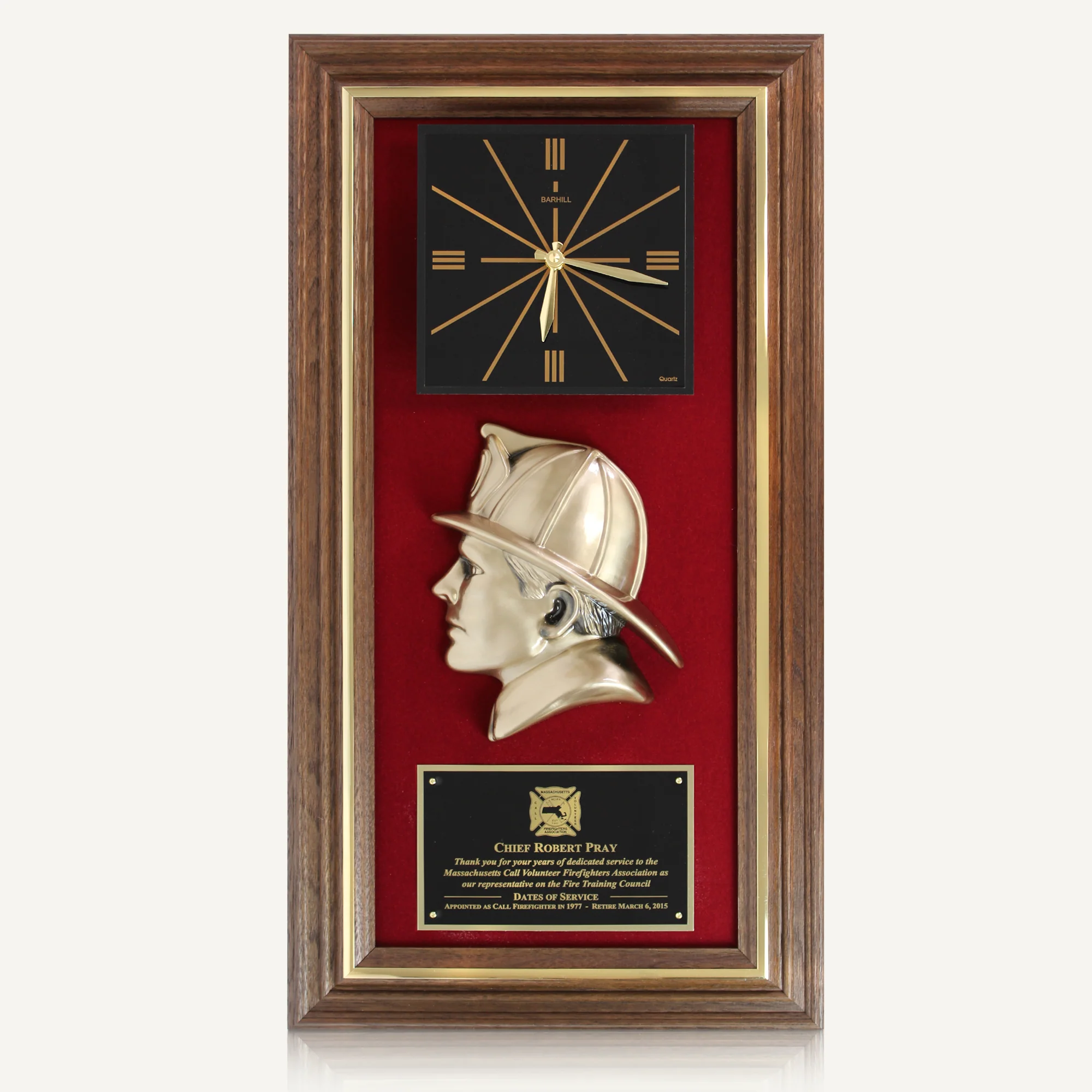 13" x 24" Walnut Firefighter Clock Frame Award