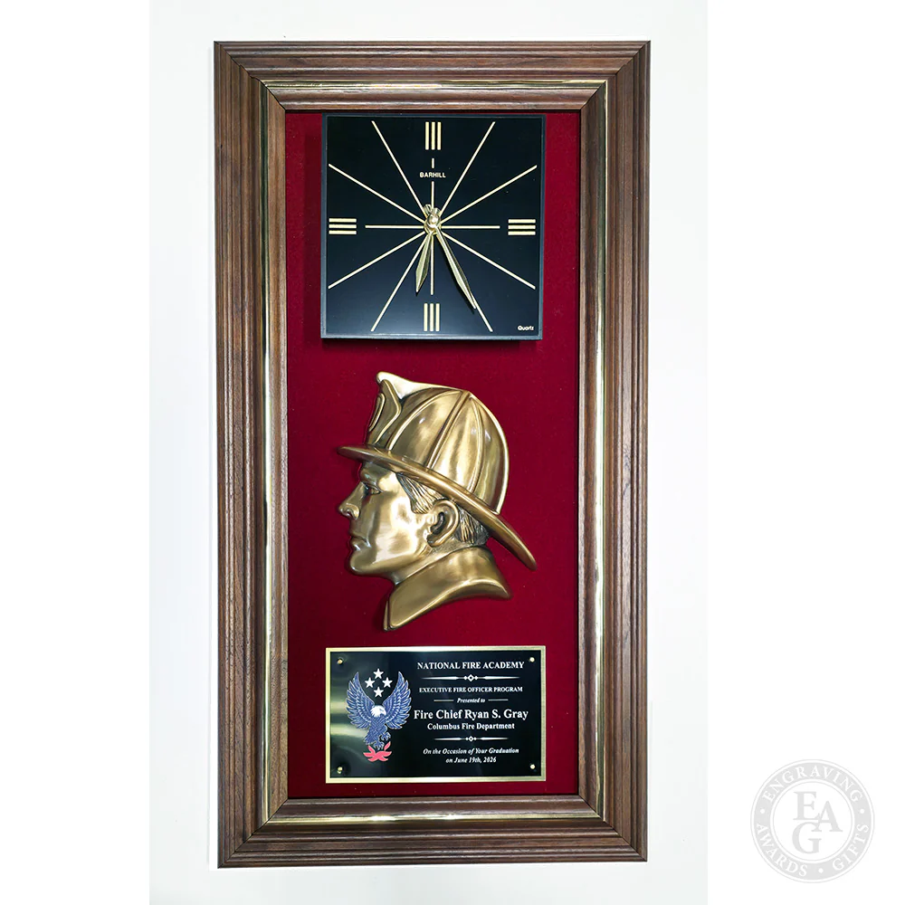 13" x 24" Walnut Firefighter Clock Frame Award - Image 3