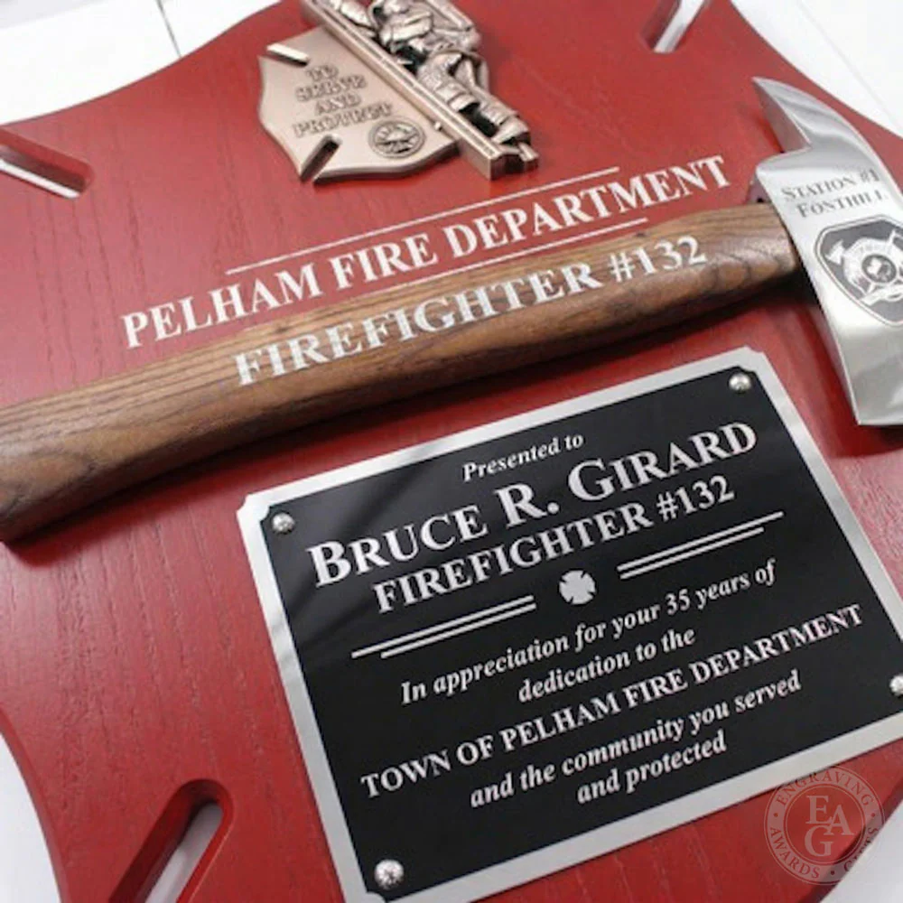 18x18 Red Maltese Cross Firefighter Plaque - Chrome Axe - Image 16