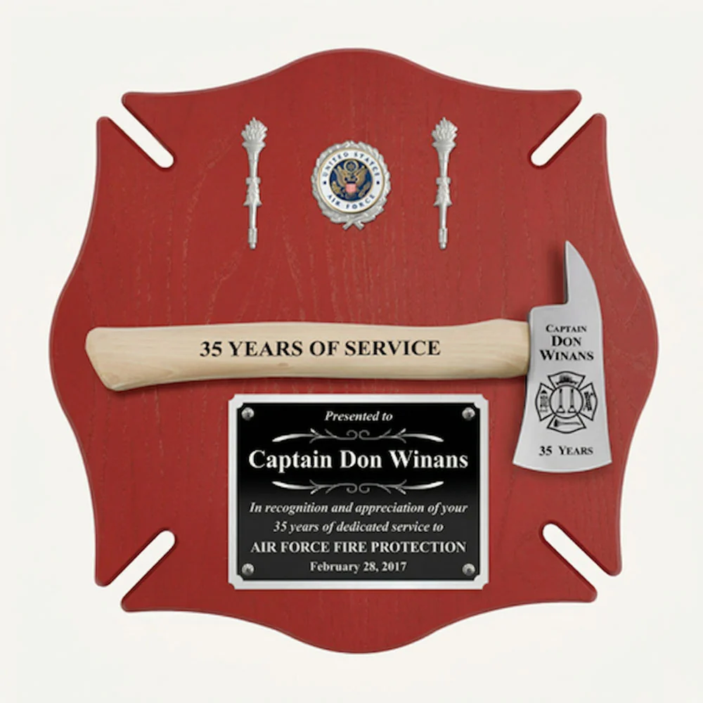 18x18 Red Maltese Cross Firefighter Plaque - Chrome Axe - Image 6