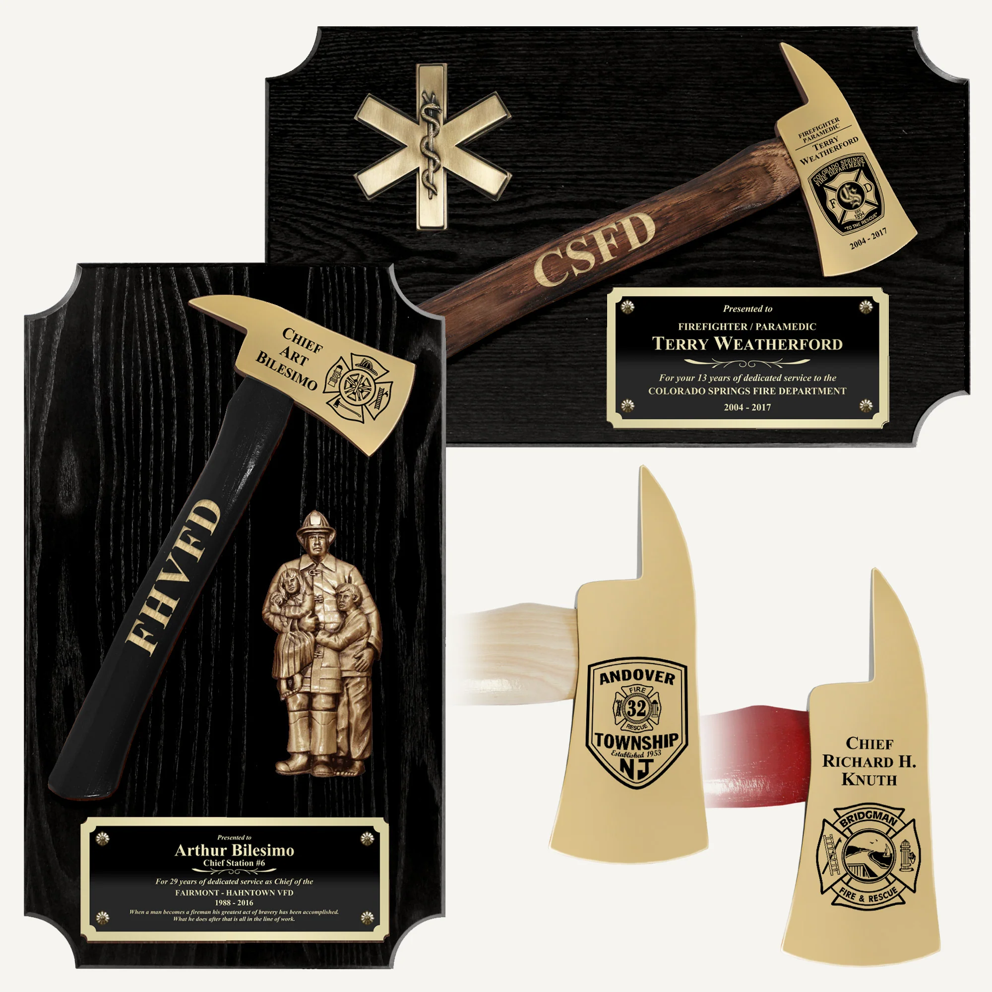 20" x 12" Black Firefighter Axe Award Plaque - Gold