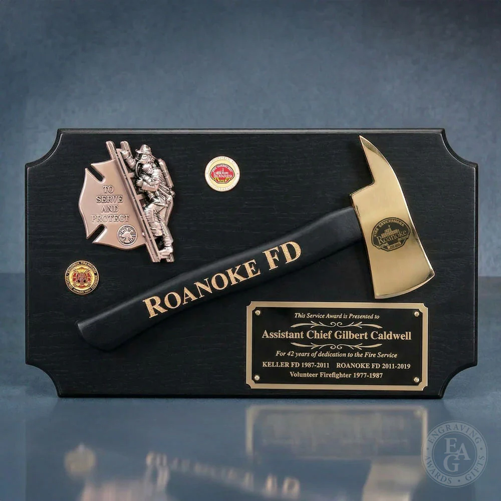 20" x 12" Black Firefighter Axe Award Plaque - Gold - Image 16