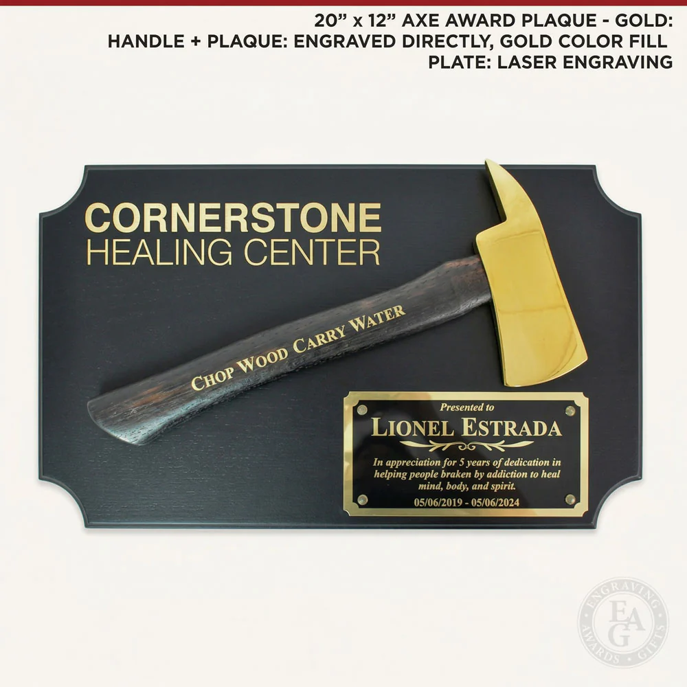 20" x 12" Black Firefighter Axe Award Plaque - Gold - Image 17