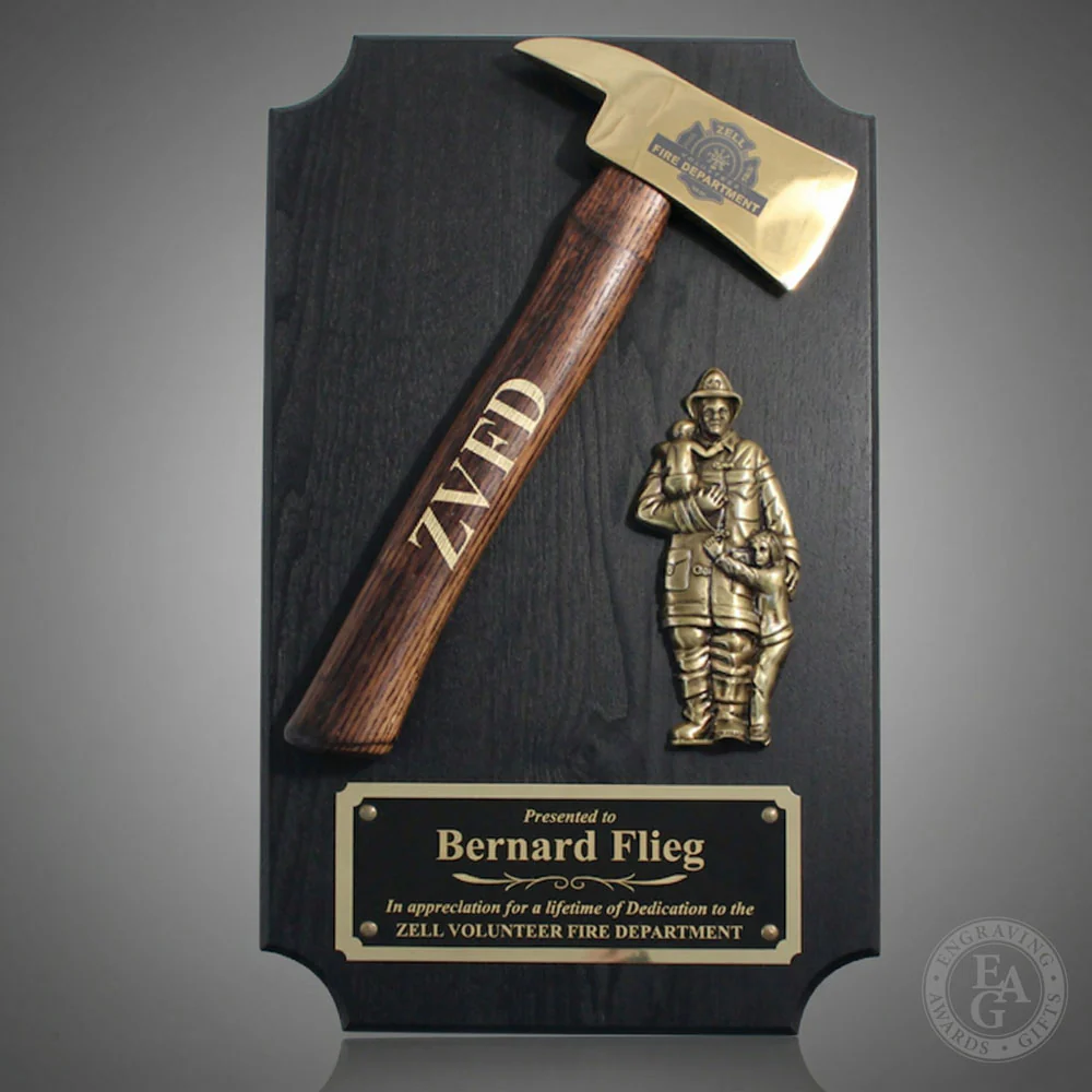 20" x 12" Black Firefighter Axe Award Plaque - Gold - Image 18