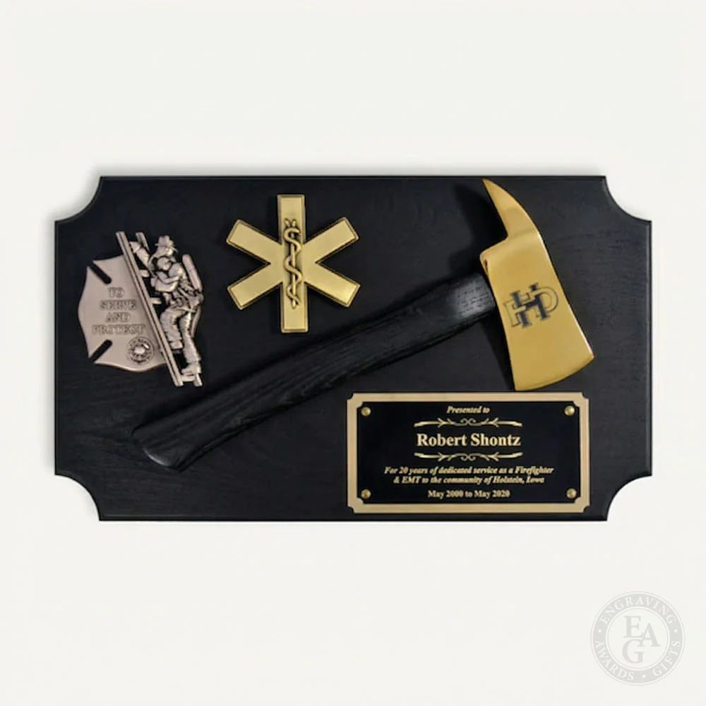 20" x 12" Black Firefighter Axe Award Plaque - Gold - Image 19