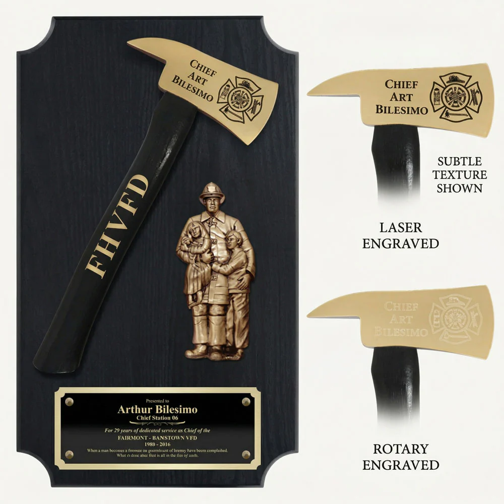 20" x 12" Black Firefighter Axe Award Plaque - Gold - Image 2