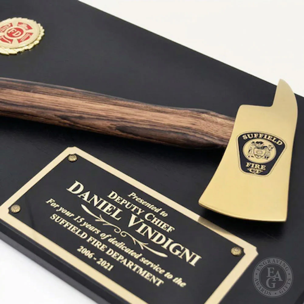 20" x 12" Black Firefighter Axe Award Plaque - Gold - Image 20
