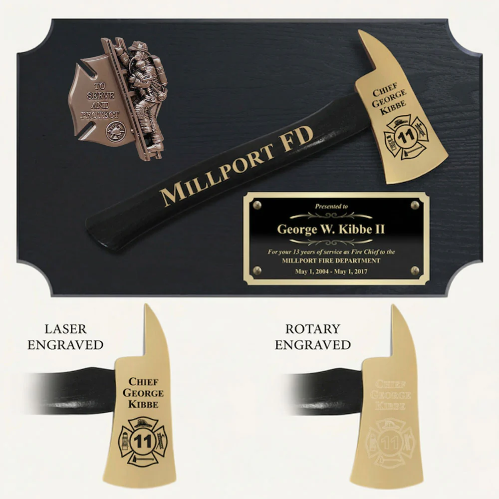 20" x 12" Black Firefighter Axe Award Plaque - Gold - Image 3