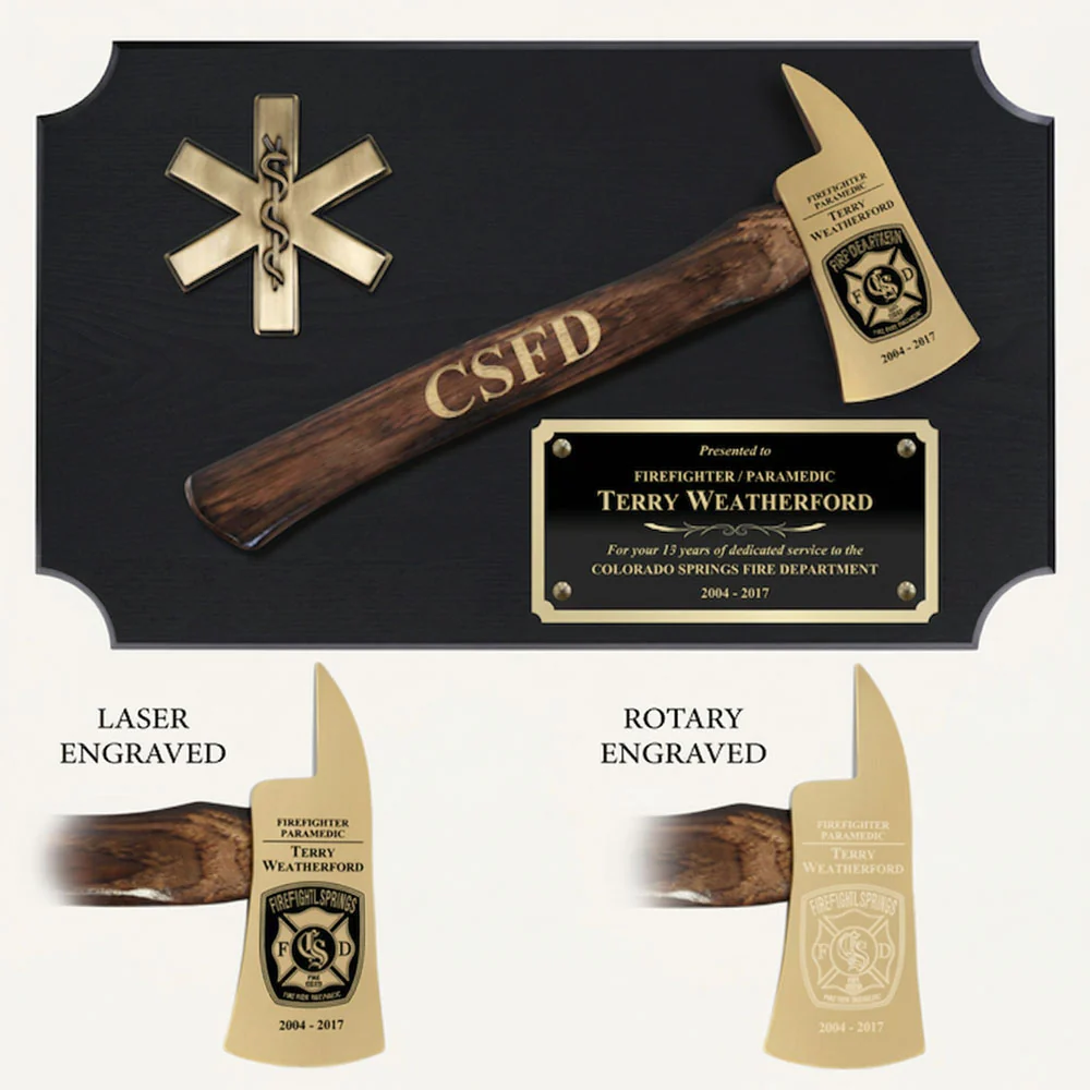 20" x 12" Black Firefighter Axe Award Plaque - Gold - Image 4