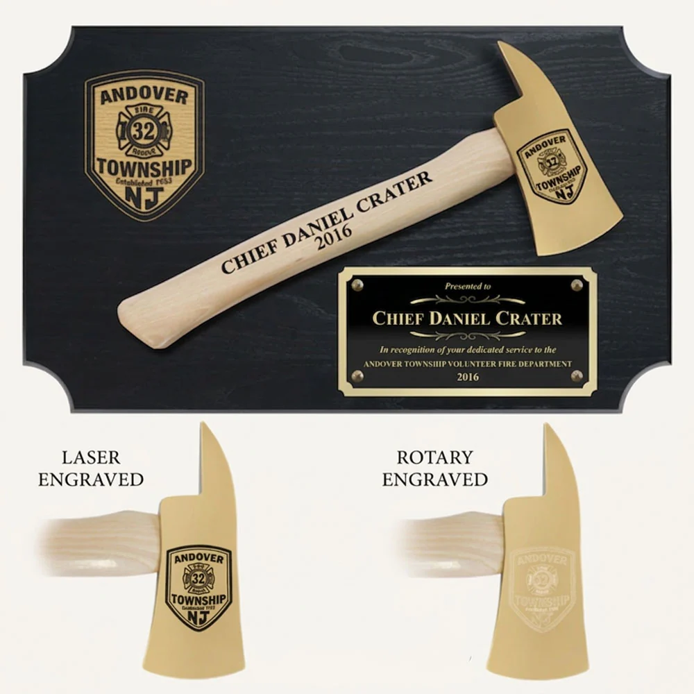 20" x 12" Black Firefighter Axe Award Plaque - Gold - Image 5