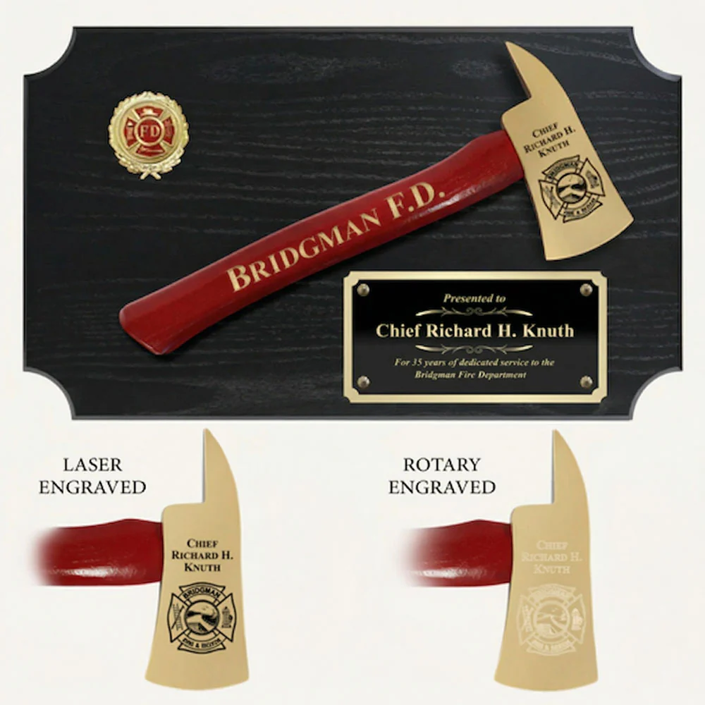 20" x 12" Black Firefighter Axe Award Plaque - Gold - Image 6