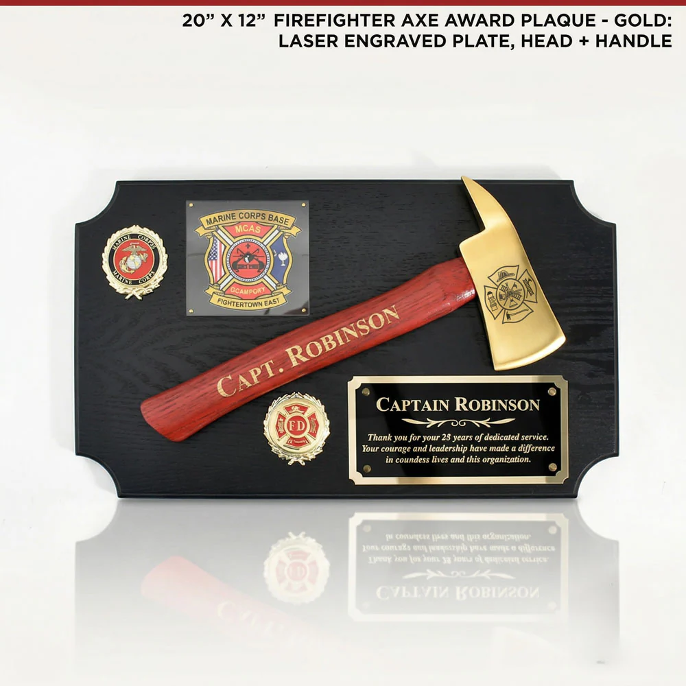 20" x 12" Black Firefighter Axe Award Plaque - Gold - Image 7