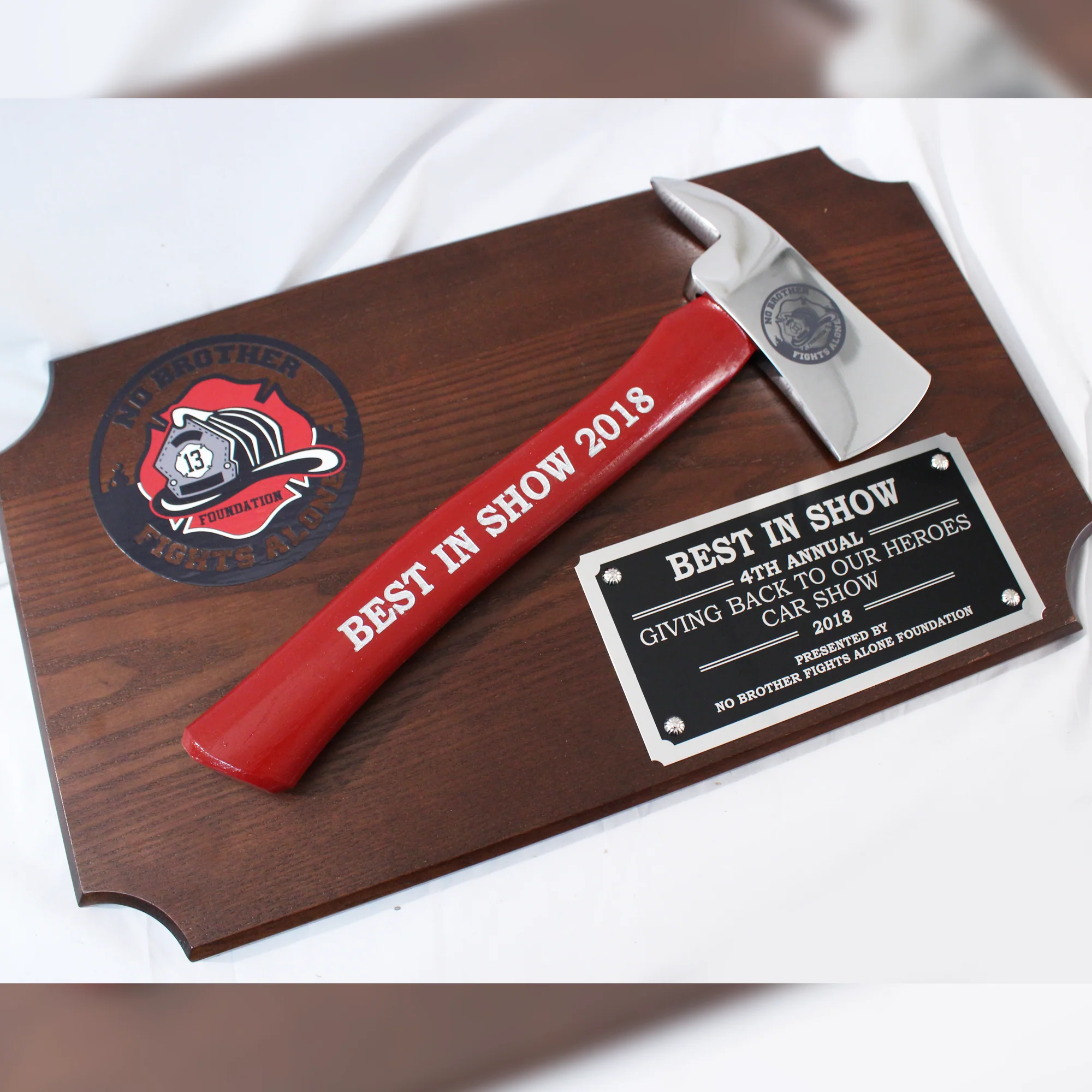 20" x 12" Walnut Firefighter Axe Award Plaque - Chrome - Image 19