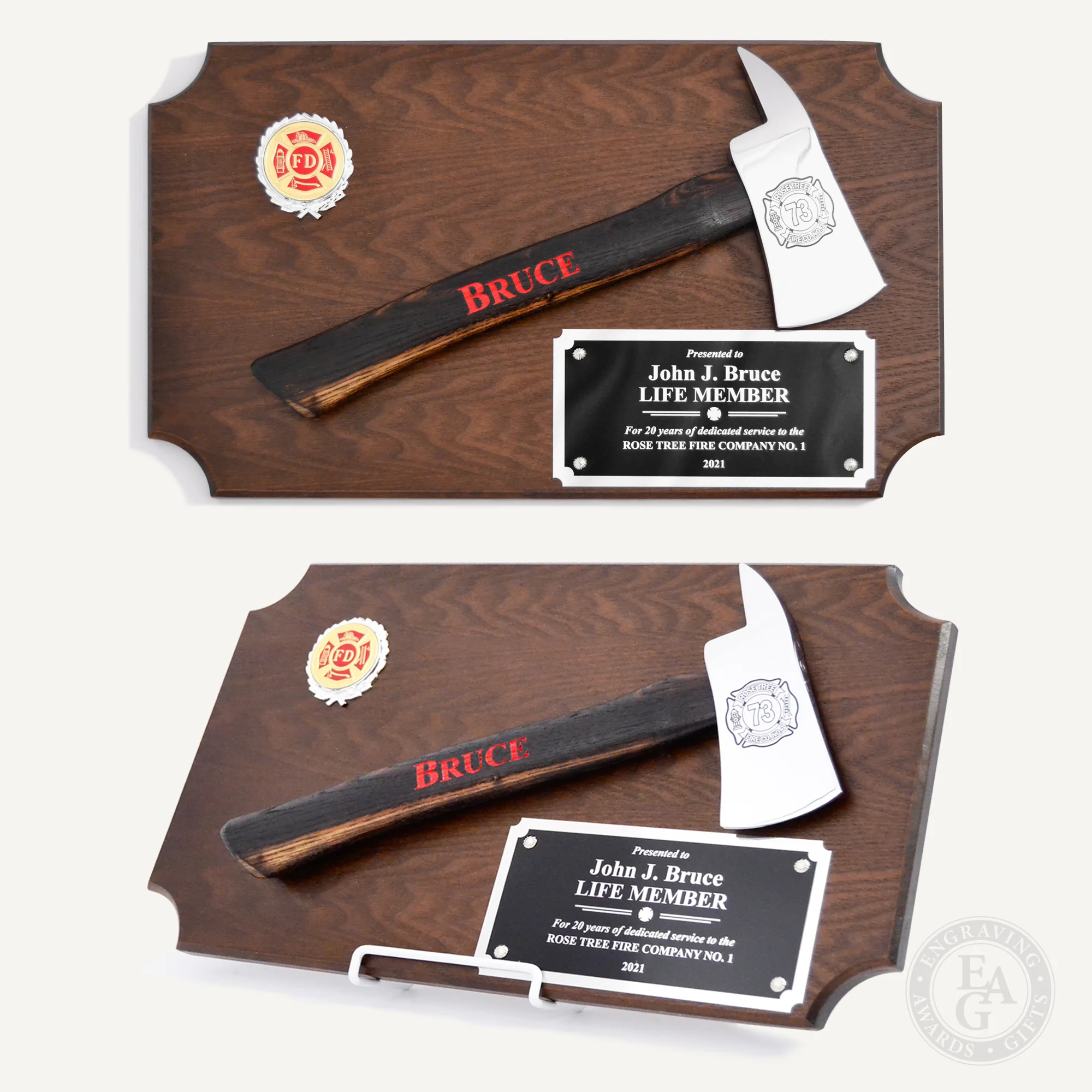 20" x 12" Walnut Firefighter Axe Award Plaque - Chrome - Image 20