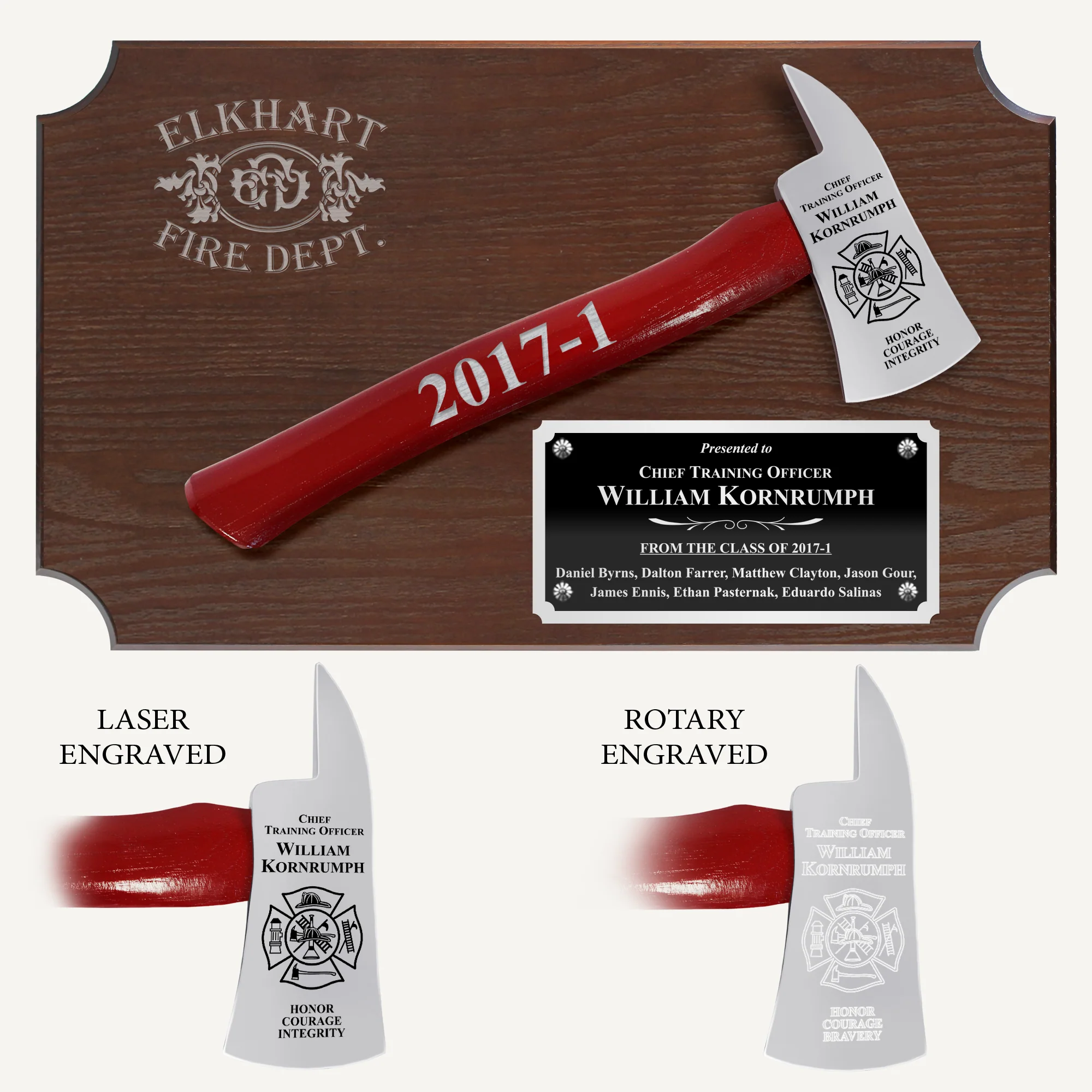 20" x 12" Walnut Firefighter Axe Award Plaque - Chrome - Image 5