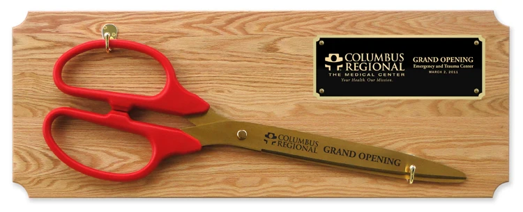 36" Ceremonial Ribbon Cutting Scissors Oak Plaque - Image 2