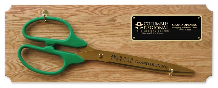 36" Ceremonial Ribbon Cutting Scissors Oak Plaque - Image 3