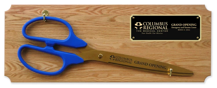 36" Ceremonial Ribbon Cutting Scissors Oak Plaque - Image 4