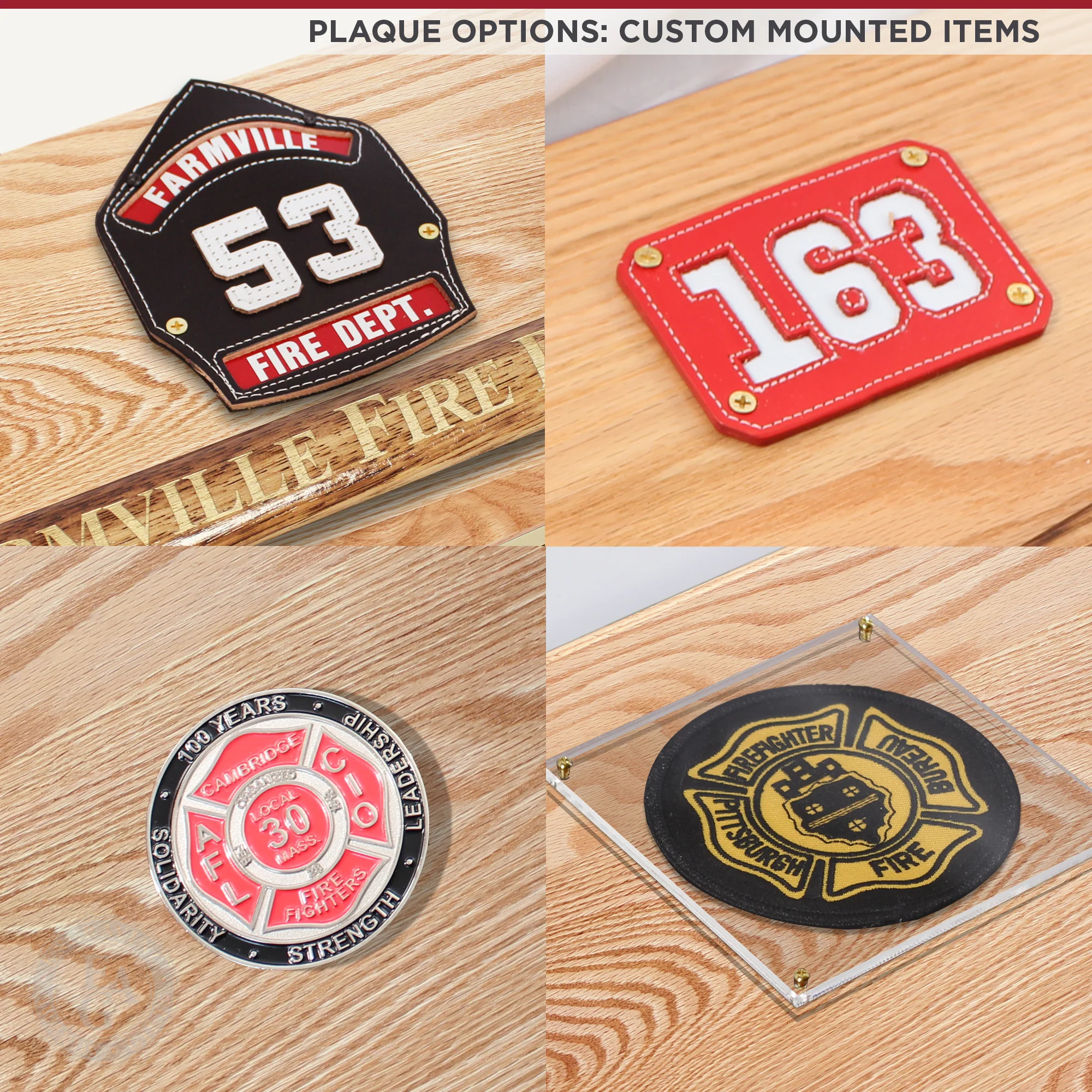 42x16 Oak Firefighter Award Plaque - Gold Axe - Image 18