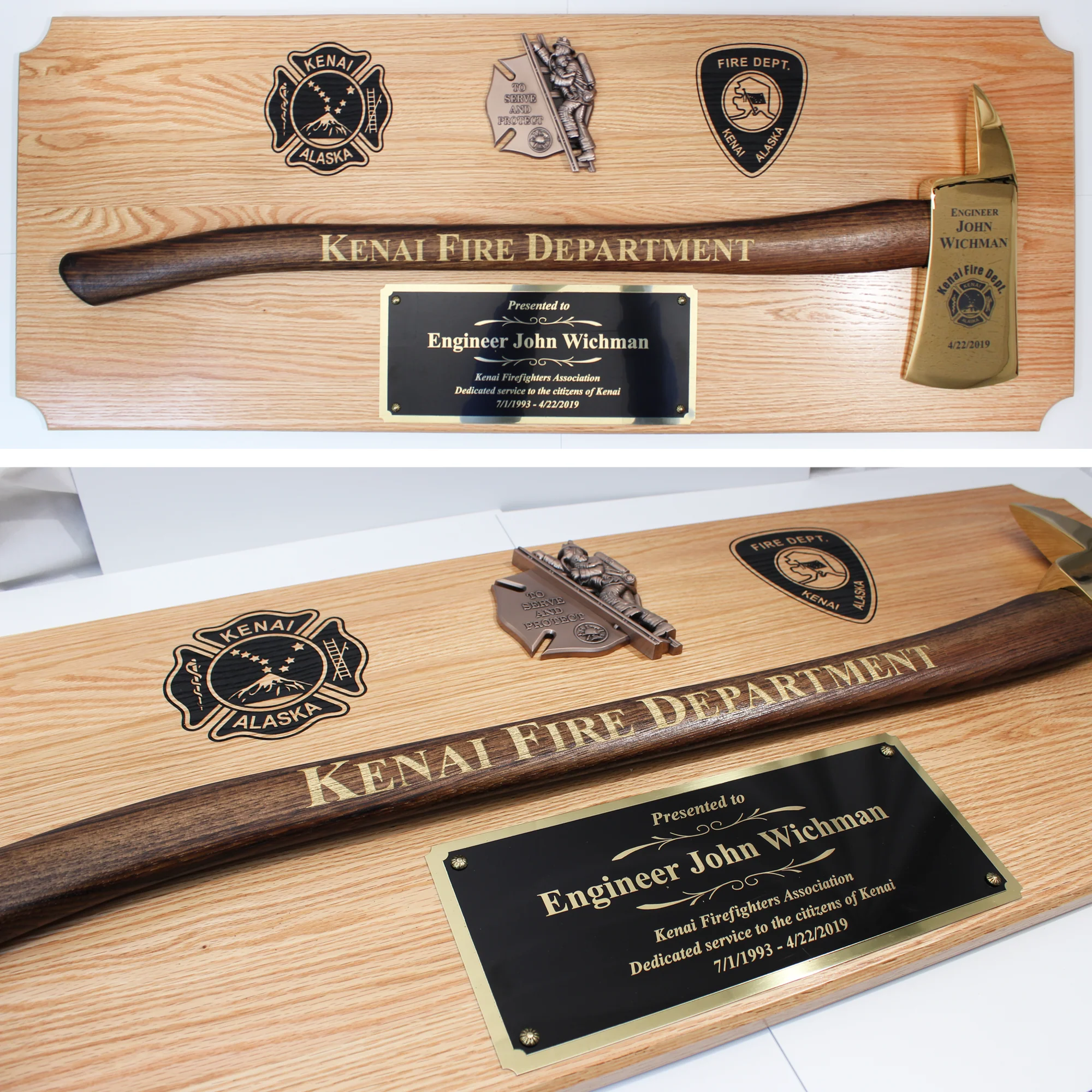 42x16 Oak Firefighter Award Plaque - Gold Axe - Image 21