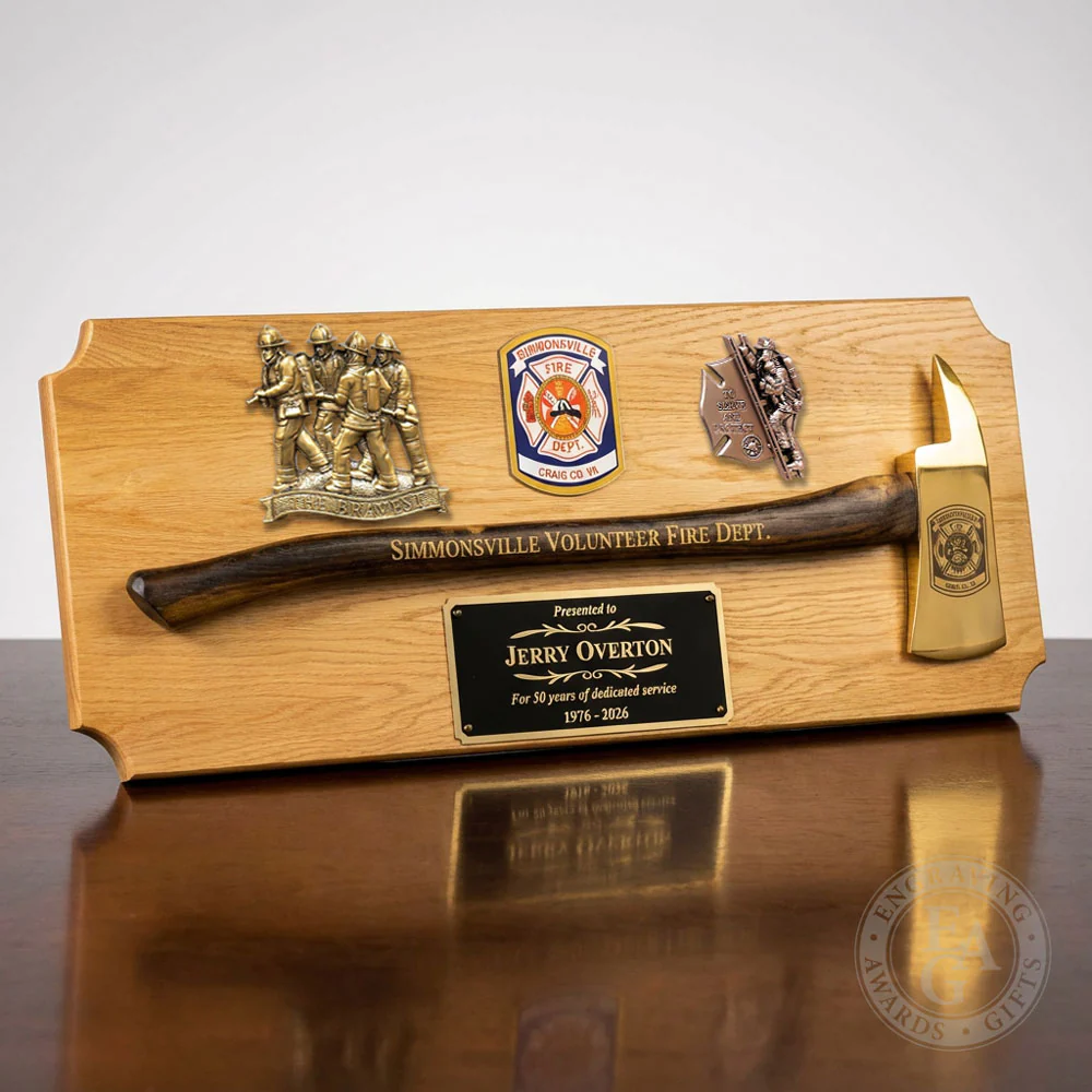 42x16 Oak Firefighter Award Plaque - Gold Axe - Image 32