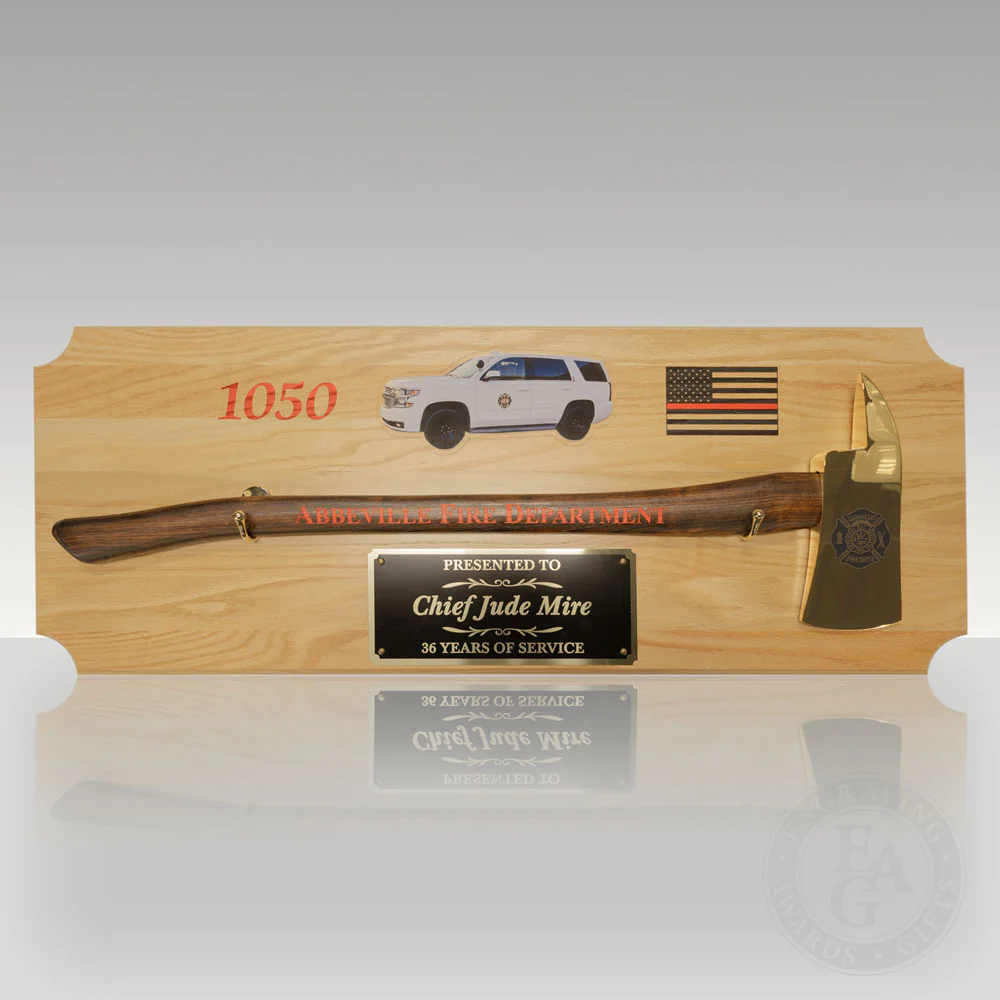 42x16 Oak Firefighter Award Plaque - Gold Axe - Image 33