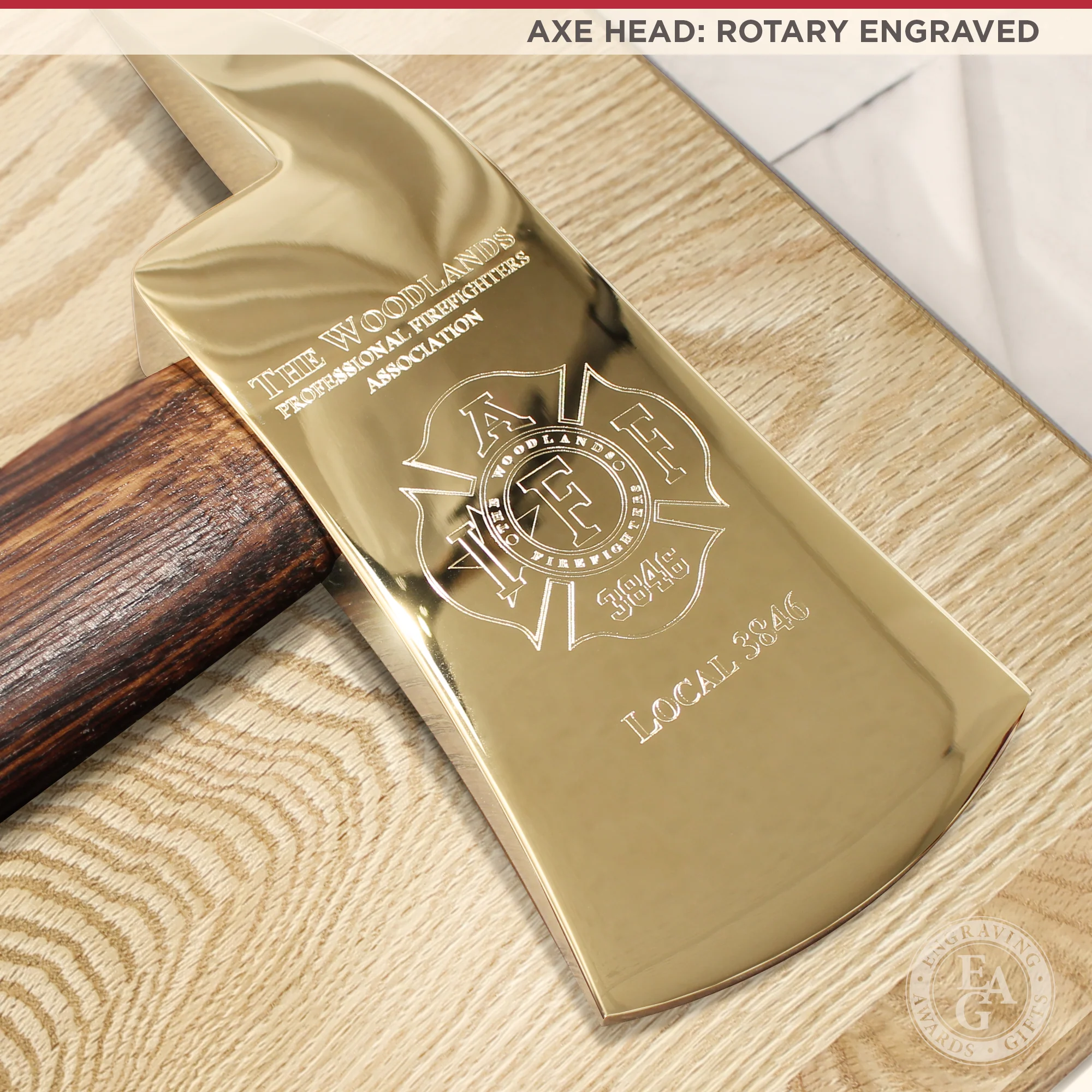 42x16 Oak Firefighter Award Plaque - Gold Axe - Image 4