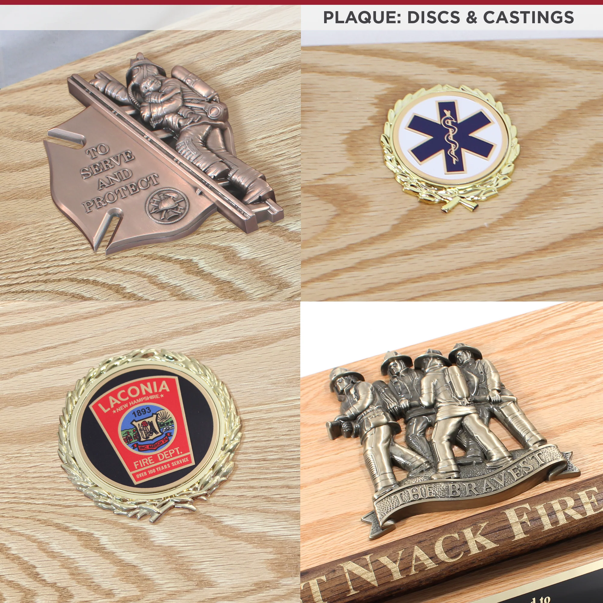 42x16 Oak Firefighter Award Plaque - Gold Axe - Image 9