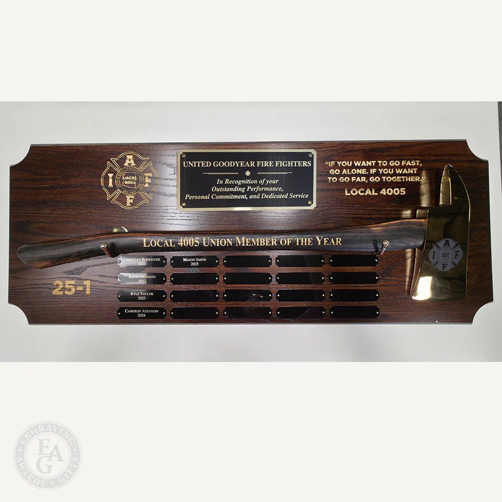 42x16 Walnut Firefighter Perpetual Award Plaque - Gold Axe - Image 24