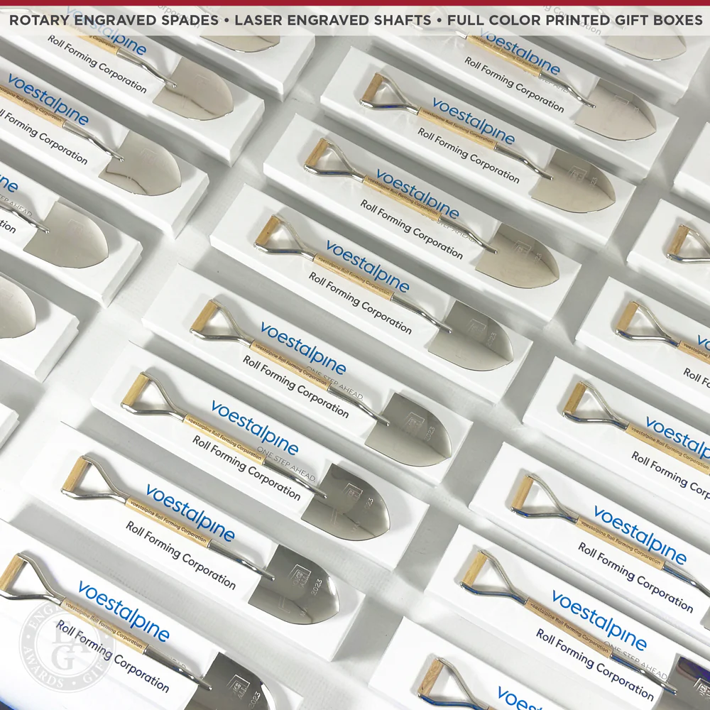 8-1/2" Gold & Silver Miniature Ceremonial Shovels - Wood Handles - Image 11