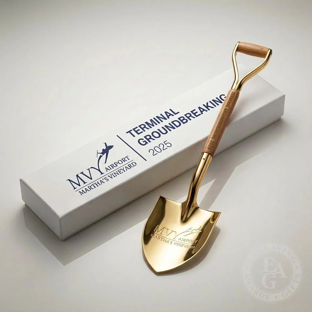 8-1/2" Gold & Silver Miniature Ceremonial Shovels - Wood Handles - Image 13