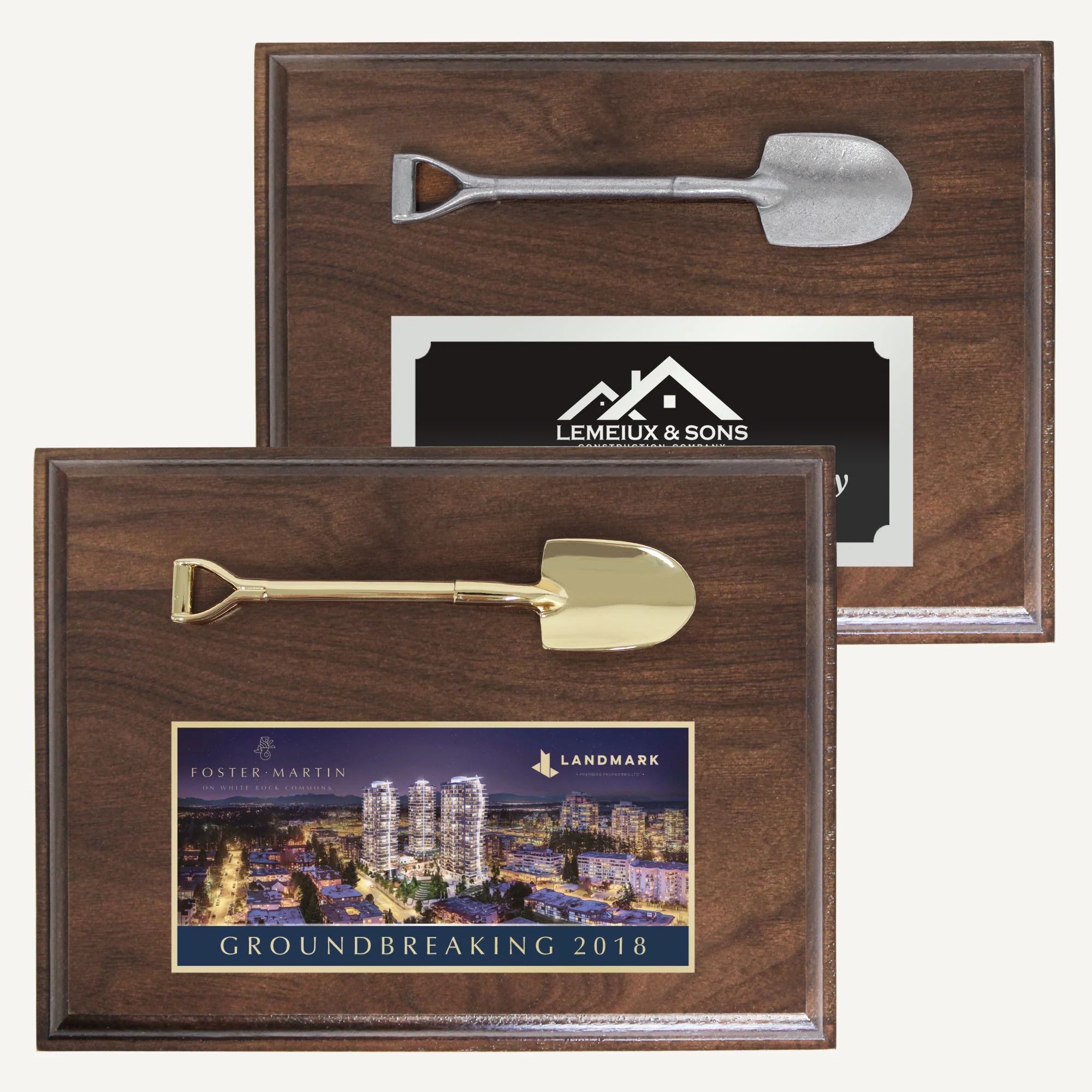8" x 6" Miniature Shovel Plaque - Walnut