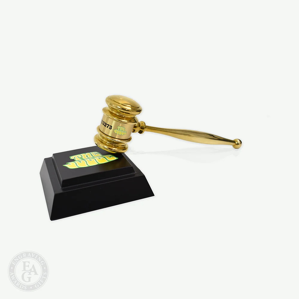 8" High Polished Solid Brass Gavel Presentation Set - Image 5