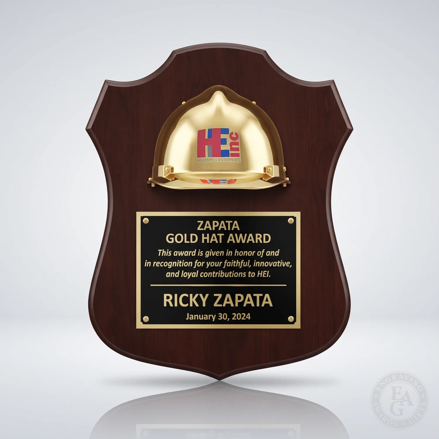 Full Size Hard Hat Plaque - Gold & Chrome - Image 10