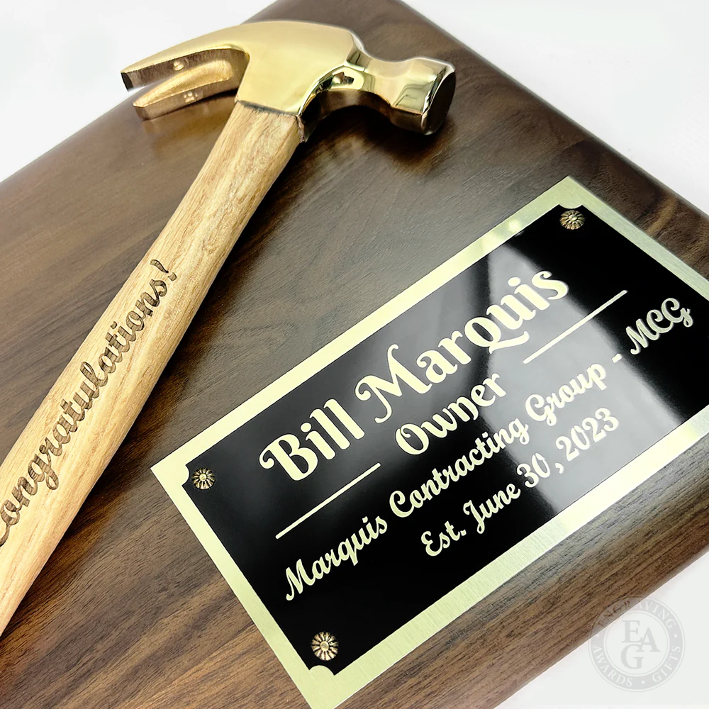 Walnut Plaque with Gold Plated Hammer - Image 8